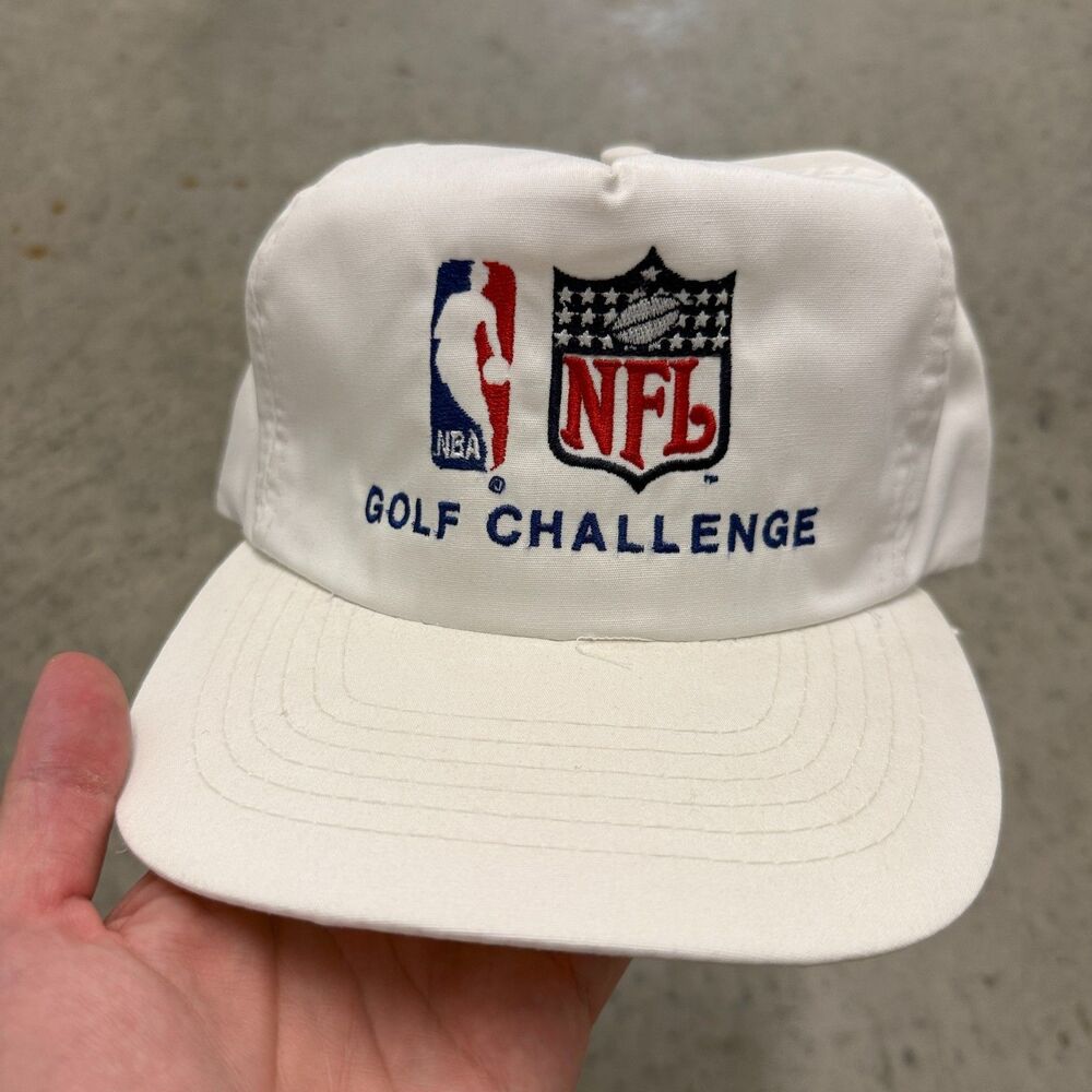 Vtg 90s NBA NFL Golf Challenge Hat Adult Zip Strapback White Embroidered Twill